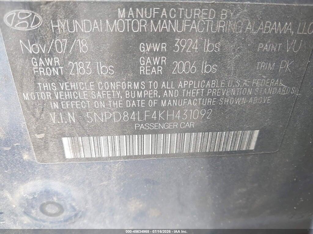 5NPD84LF4KH431092 2019 HYUNDAI ELANTRA photo no. 9
