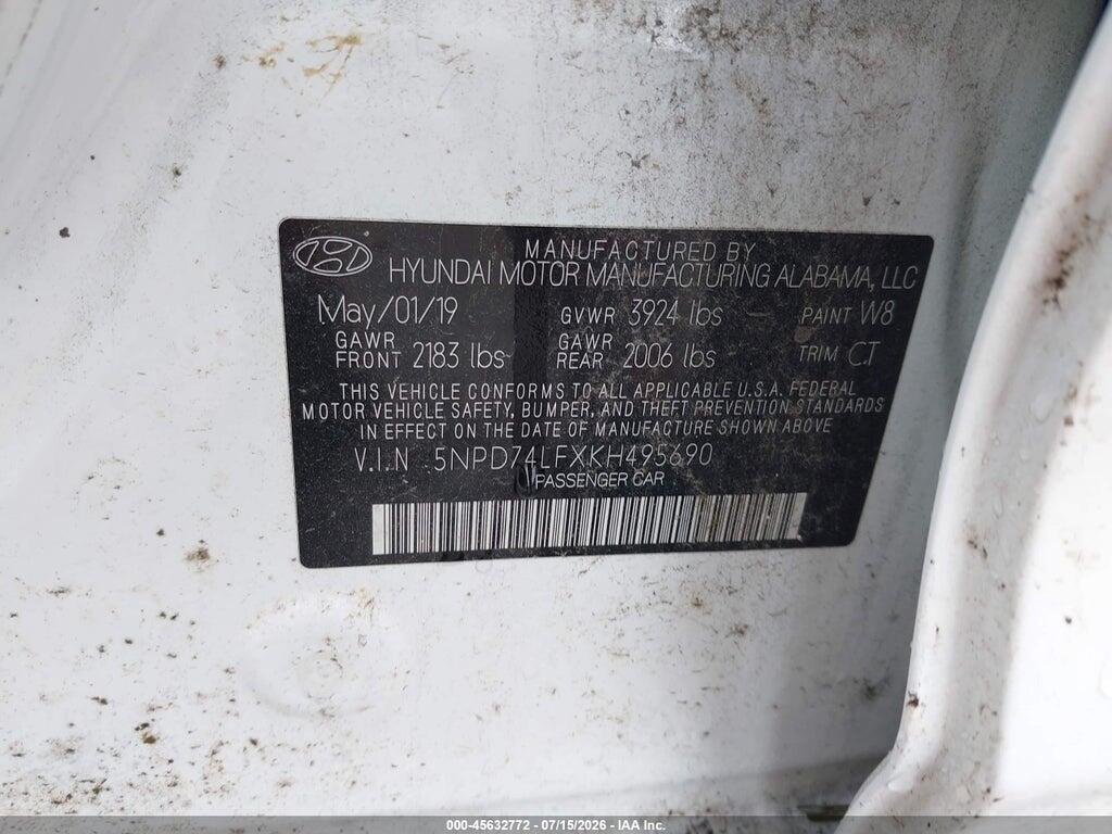 5NPD74LFXKH495690 2019 HYUNDAI ELANTRA photo no. 9