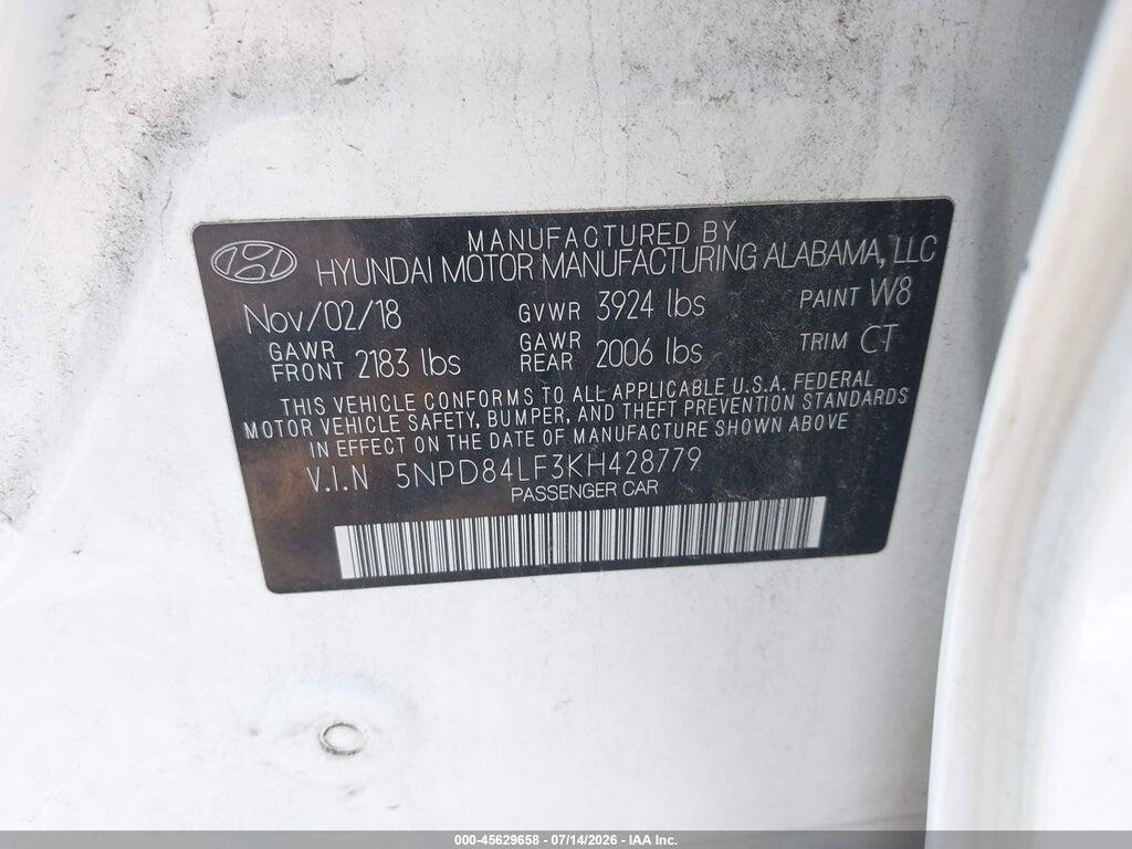 5NPD84LF3KH428779 2019 HYUNDAI ELANTRA photo no. 9