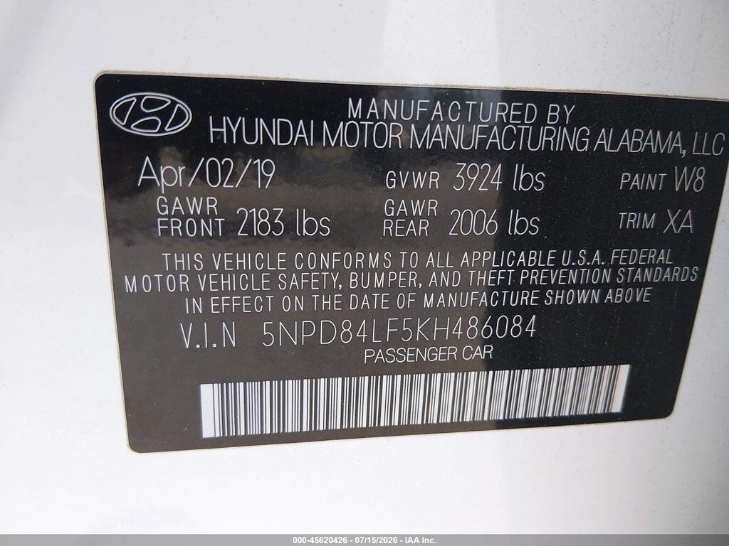 5NPD84LF5KH486084 2019 HYUNDAI ELANTRA photo no. 9