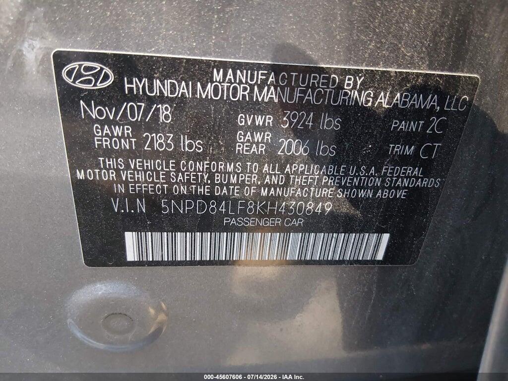 5NPD84LF8KH430849 2019 HYUNDAI ELANTRA photo no. 9