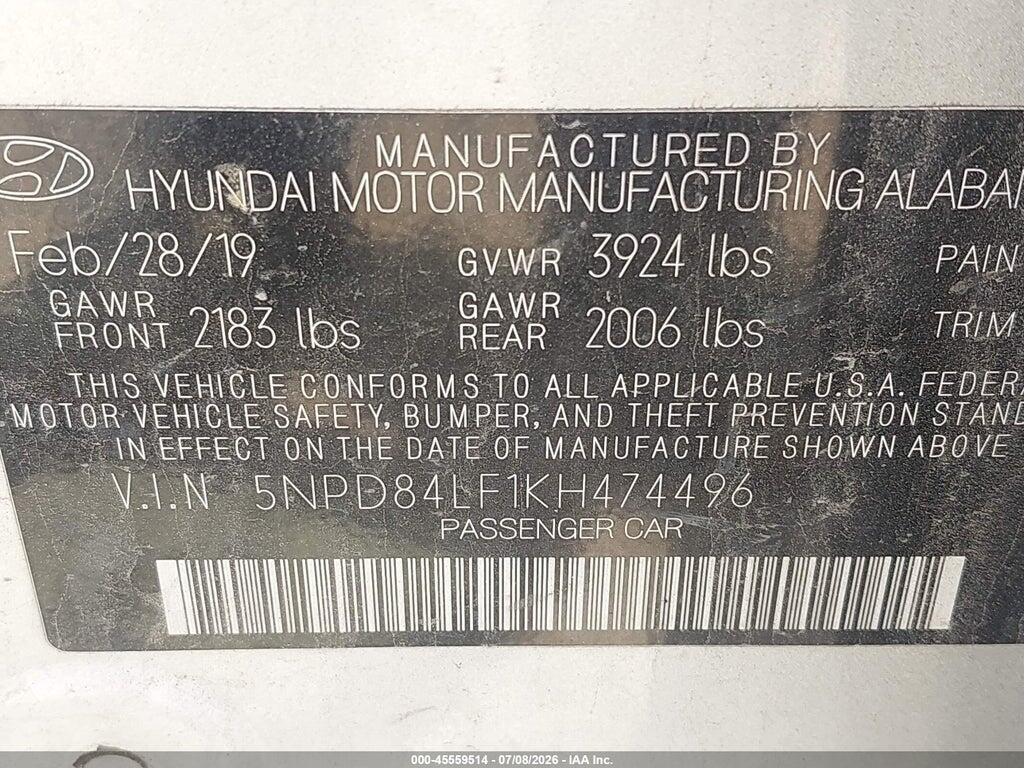5NPD84LF1KH474496 2019 HYUNDAI ELANTRA photo no. 9