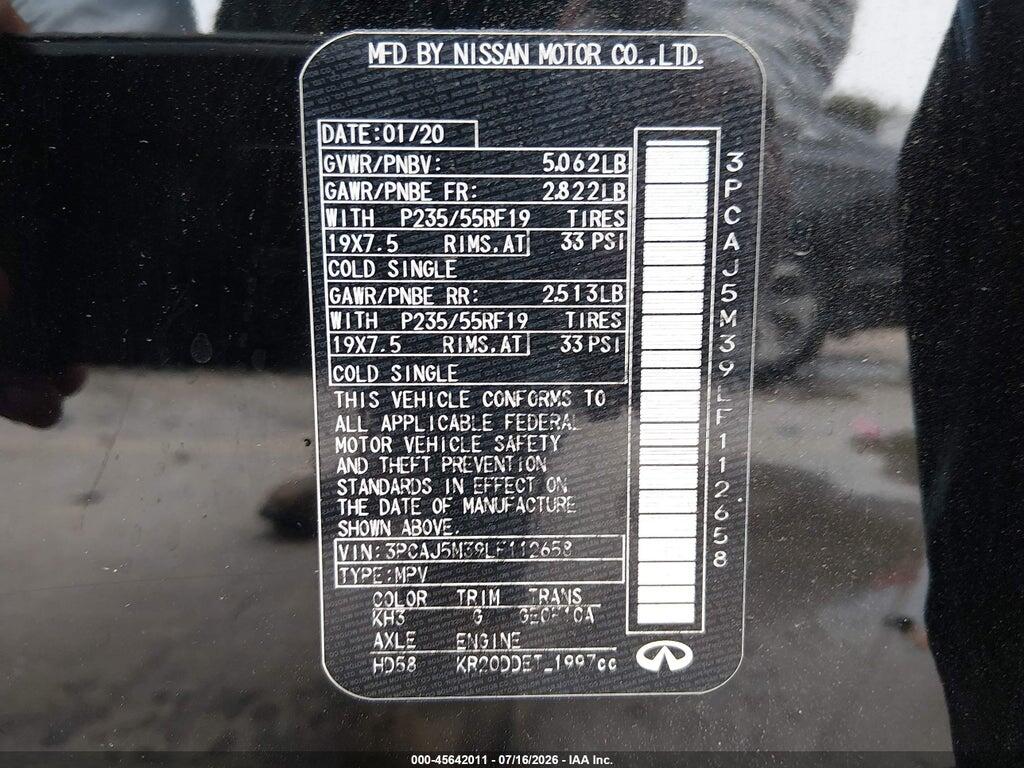 3PCAJ5M39LF112658 2020 INFINITI QX50 photo no. 9