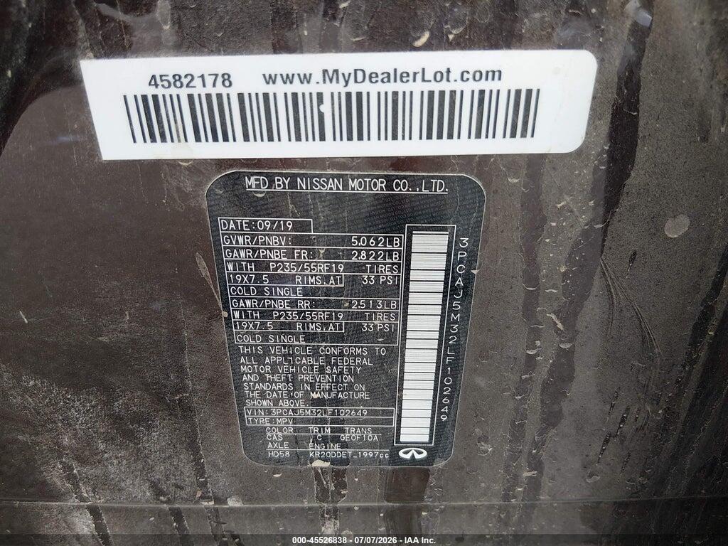 3PCAJ5M32LF102649 2020 INFINITI QX50 photo no. 9