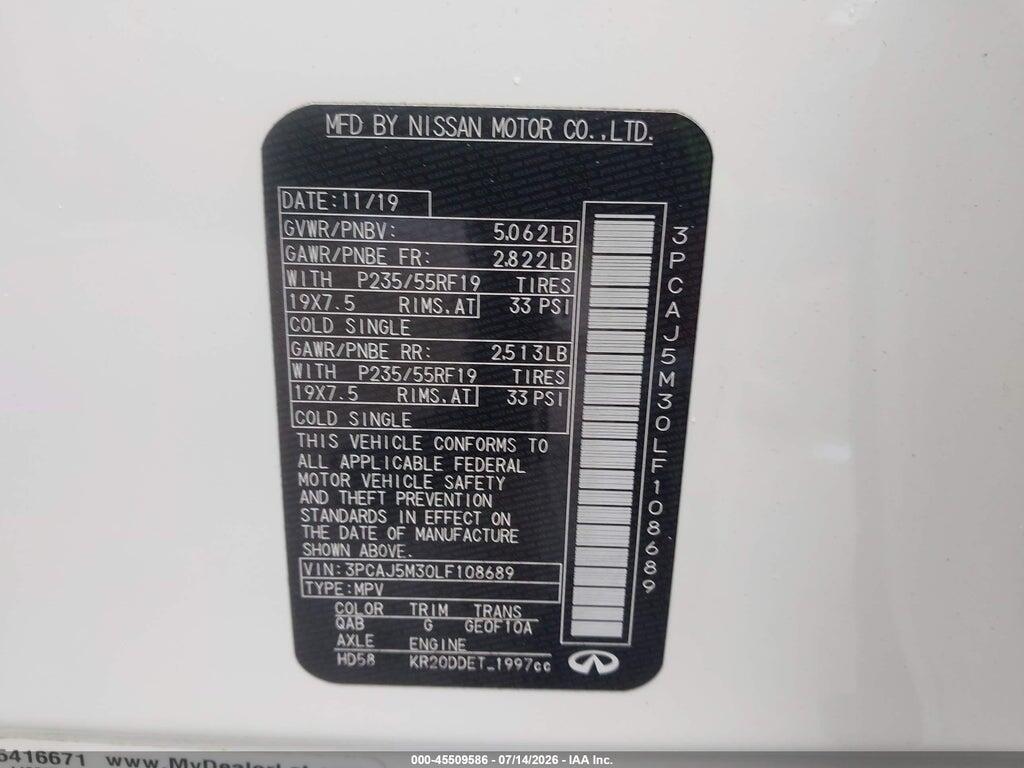 3PCAJ5M30LF108689 2020 INFINITI QX50 photo no. 9