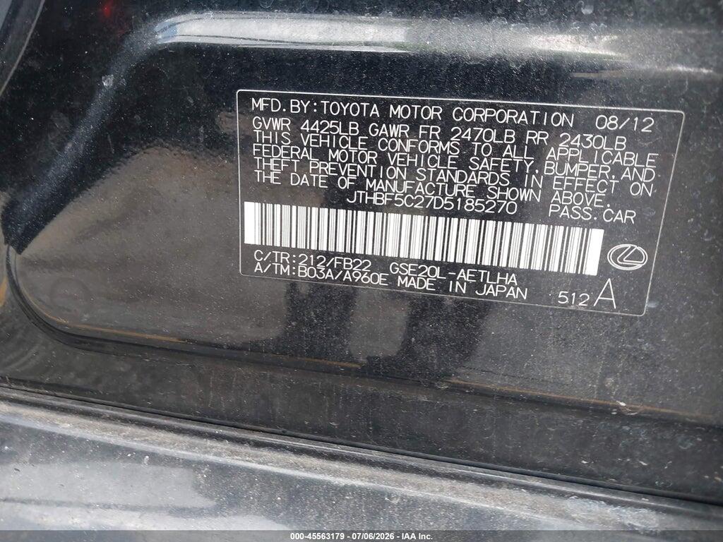 JTHBF5C27D5185270 2013 LEXUS IS 250 photo no. 9