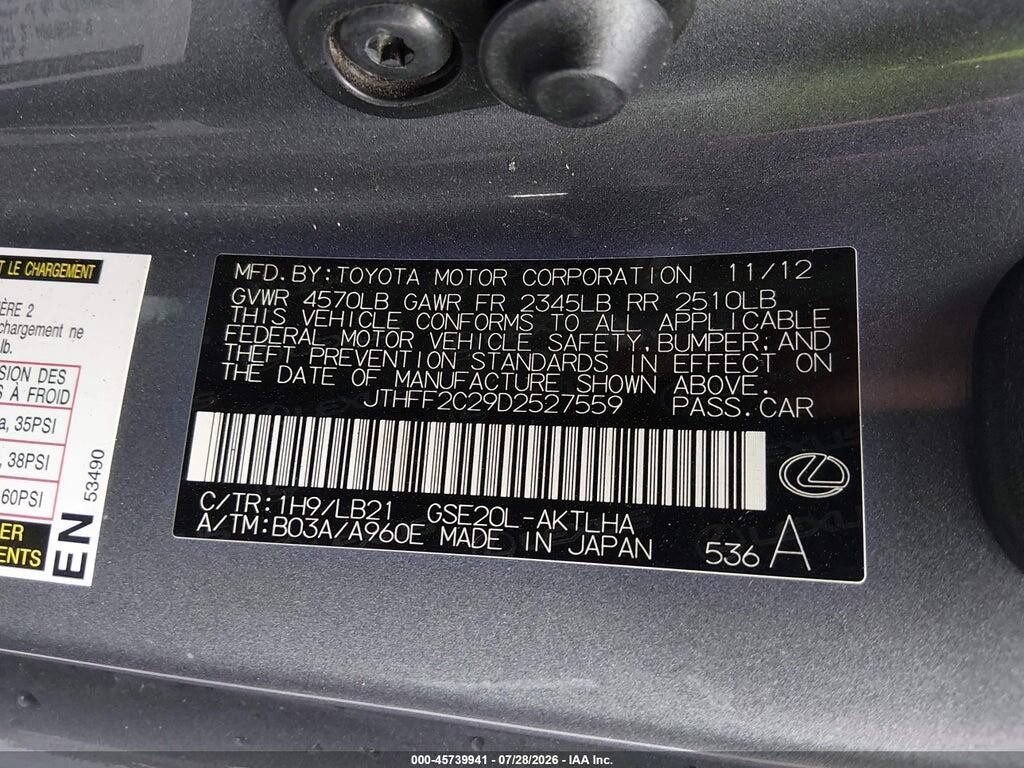 JTHFF2C29D2527559 2013 LEXUS IS 250C photo no. 9