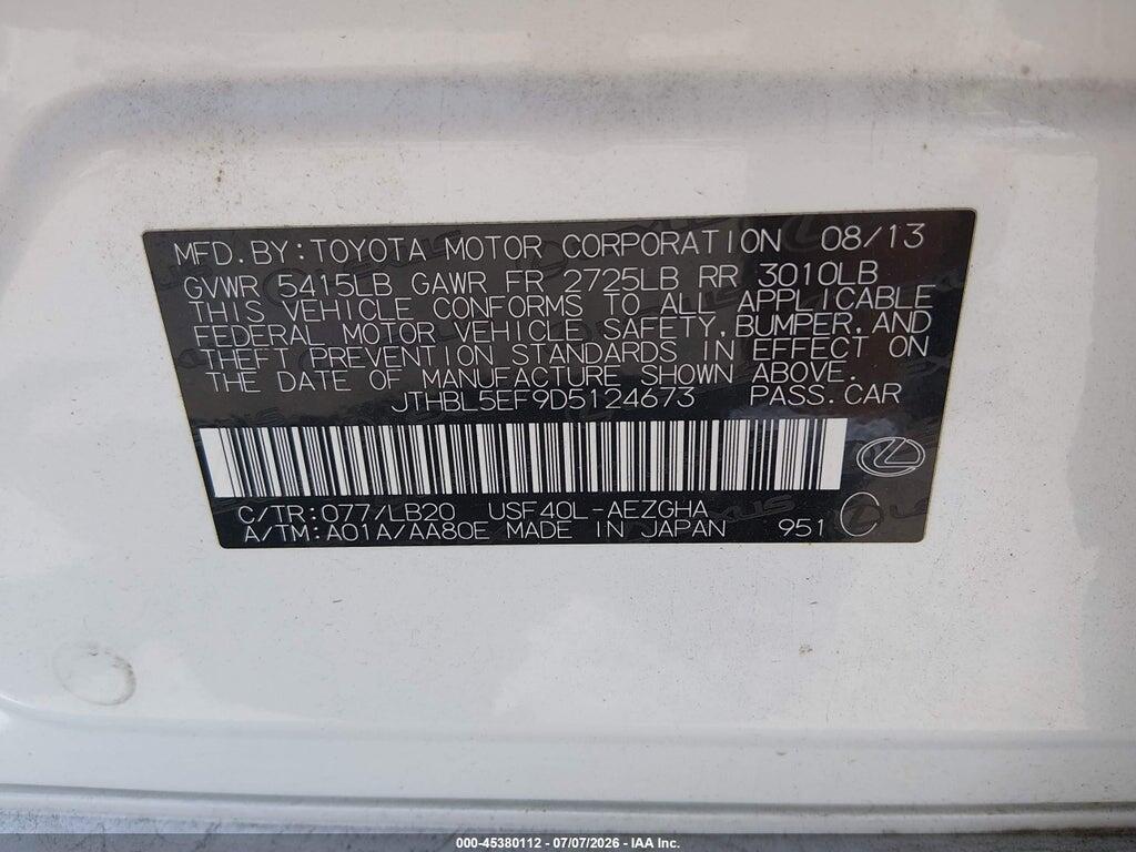 JTHBL5EF9D5124673 2013 LEXUS LS 460 photo no. 9