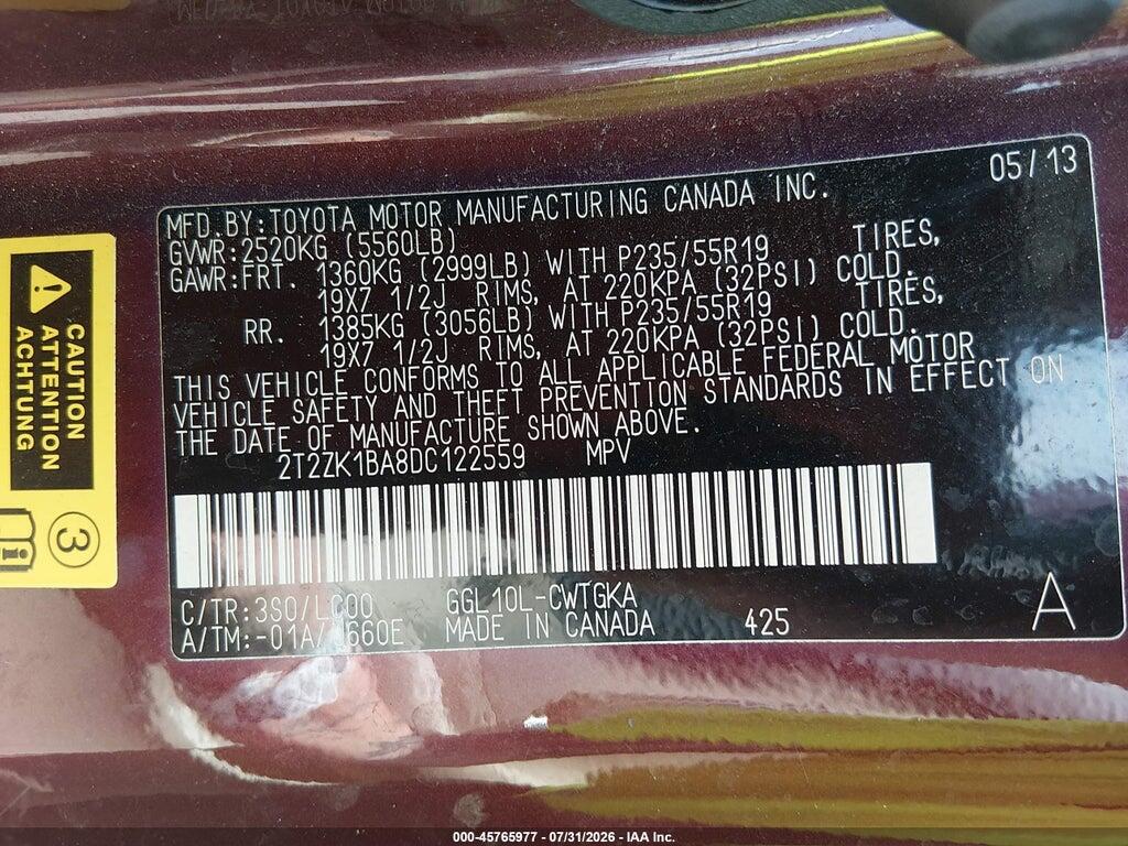 2T2ZK1BA8DC122559 2013 LEXUS RX 350 photo no. 9