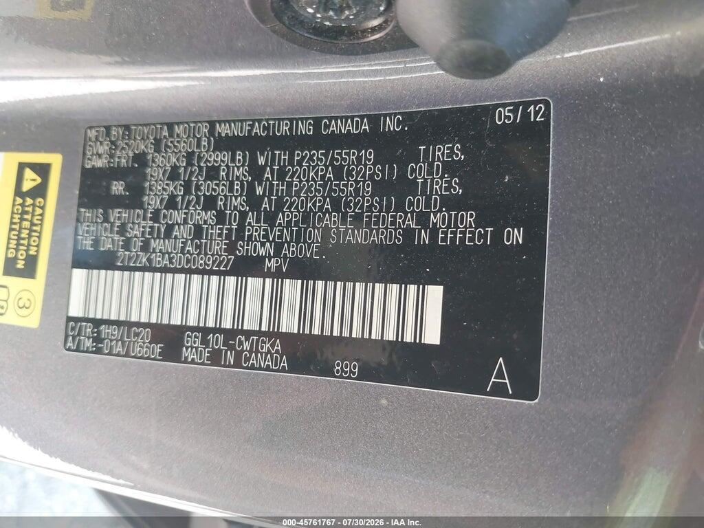 2T2ZK1BA3DC089227 2013 LEXUS RX 350 photo no. 9