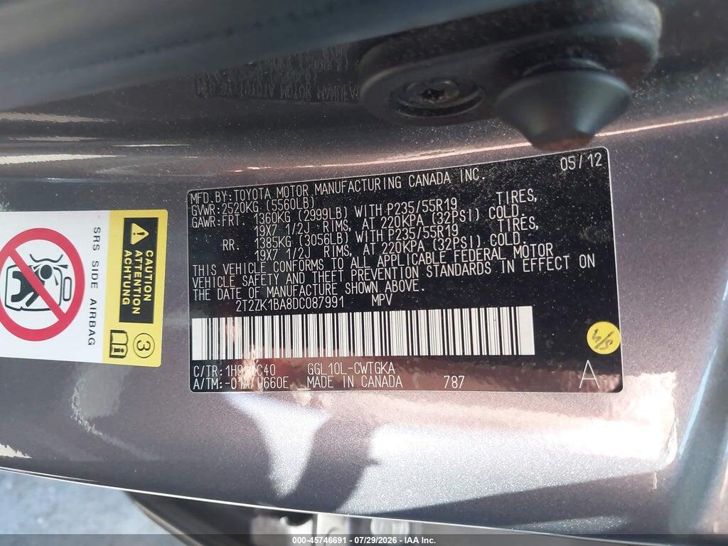 2T2ZK1BA8DC087991 2013 LEXUS RX 350 photo no. 9