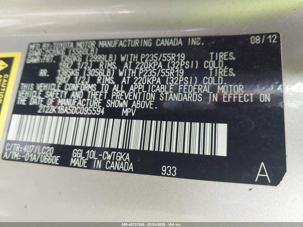 2T2ZK1BA5DC095594 2013 LEXUS RX 350 photo no. 9