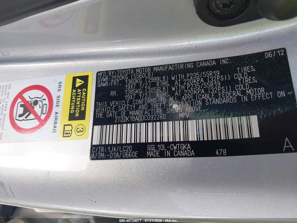 2T2ZK1BA0DC092280 2013 LEXUS RX 350 photo no. 9