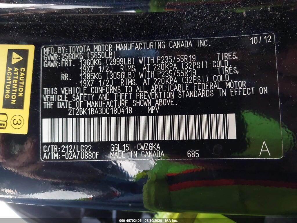 2T2BK1BA3DC180418 2013 LEXUS RX 350 photo no. 9