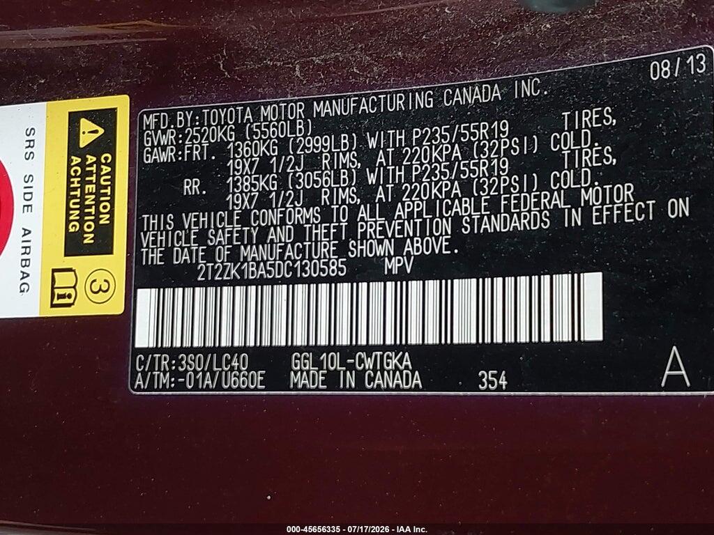 2T2ZK1BA5DC130585 2013 LEXUS RX 350 photo no. 9