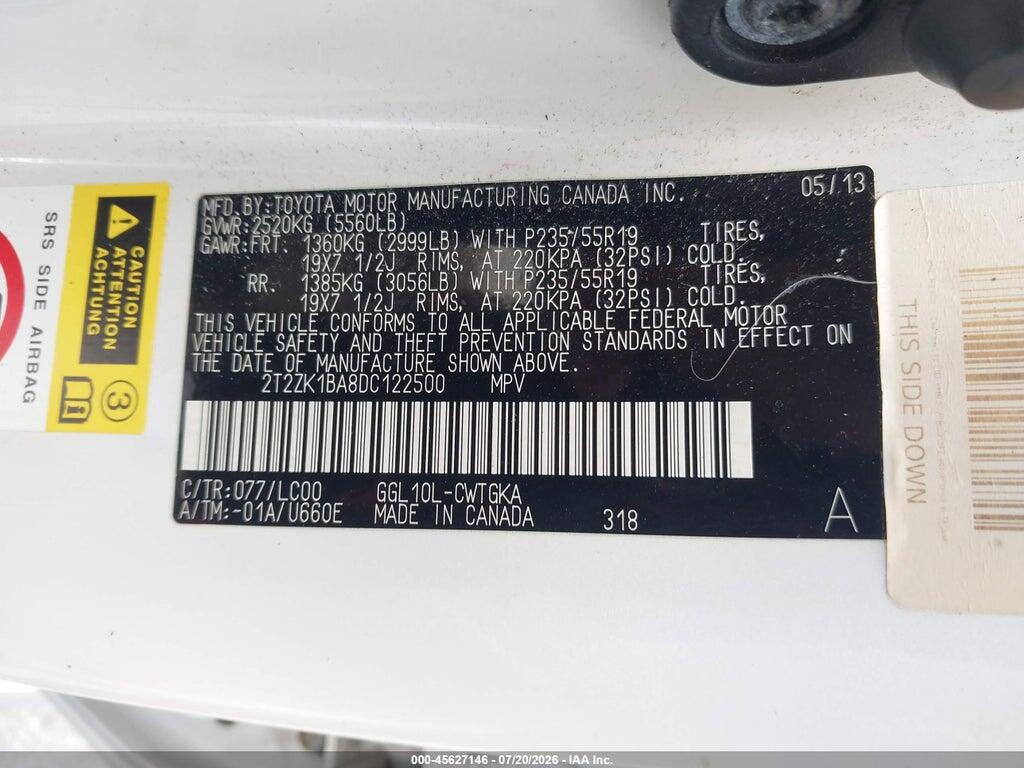 2T2ZK1BA8DC122500 2013 LEXUS RX 350 photo no. 9
