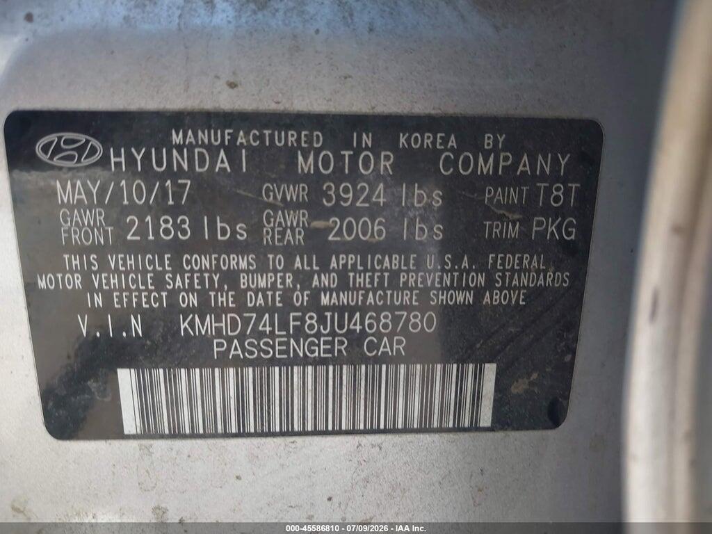 KMHD74LF8JU468780 2018 HYUNDAI ELANTRA photo no. 9