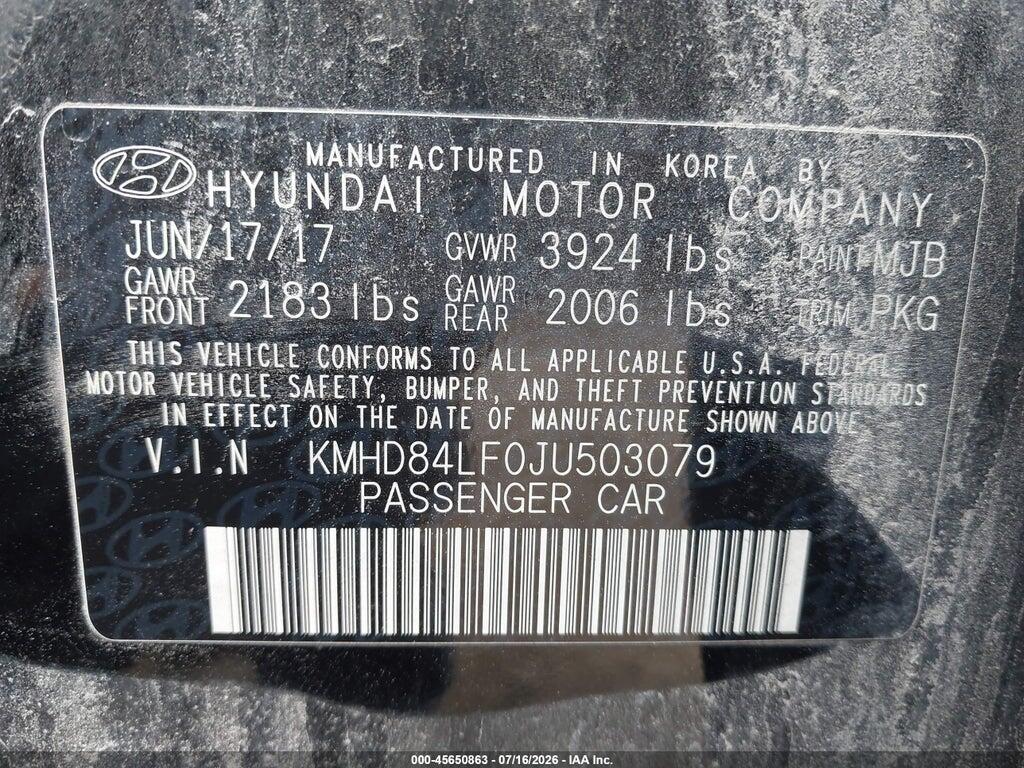 KMHD84LF0JU503079 2018 HYUNDAI ELANTRA photo no. 9