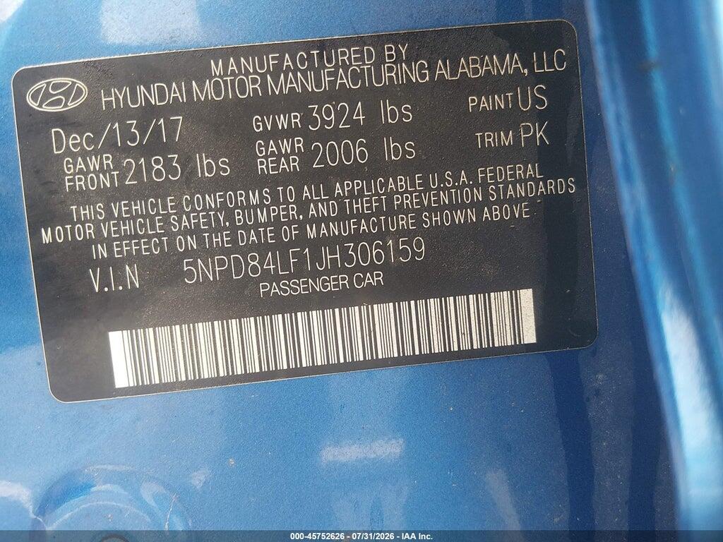 5NPD84LF1JH306159 2018 HYUNDAI ELANTRA photo no. 9