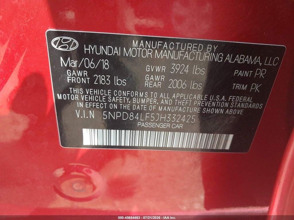 5NPD84LF5JH332425 2018 HYUNDAI ELANTRA photo no. 9