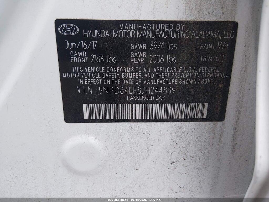 5NPD84LF8JH244839 2018 HYUNDAI ELANTRA photo no. 9