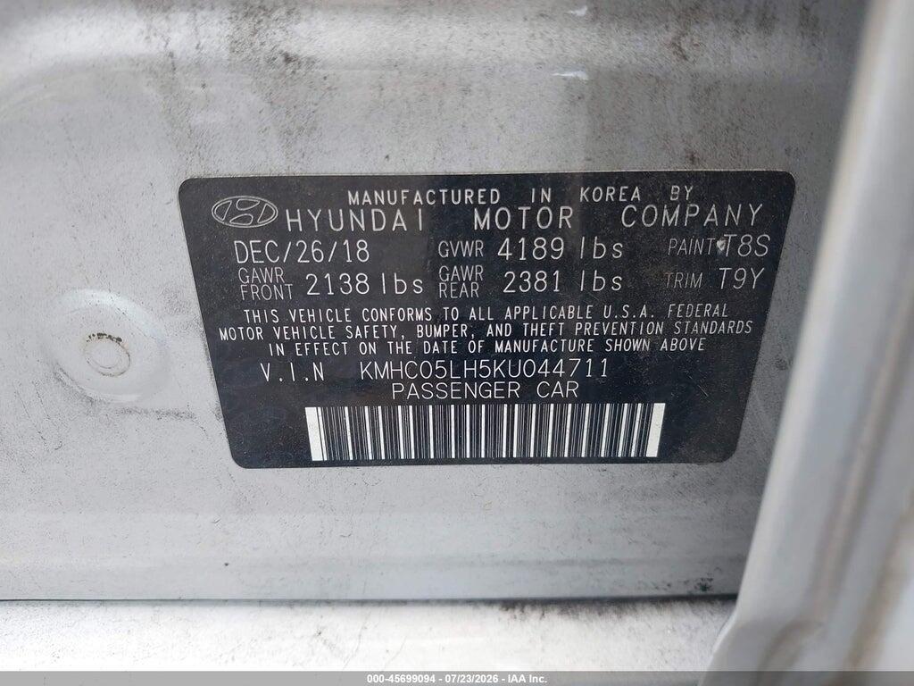 KMHC05LH5KU044711 2019 HYUNDAI IONIQ ELECTRIC photo no. 9