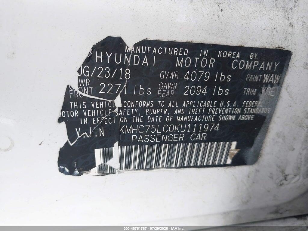 KMHC75LC0KU111974 2019 HYUNDAI IONIQ HYBRID photo no. 9