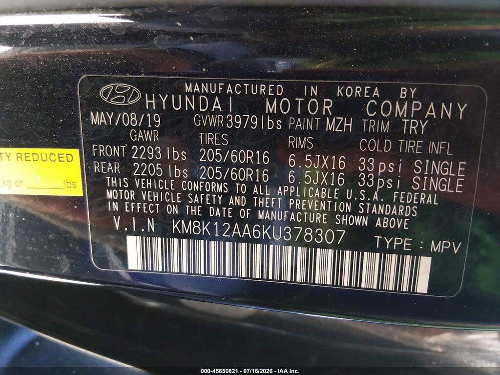 KM8K12AA6KU378307 2019 HYUNDAI KONA photo no. 9