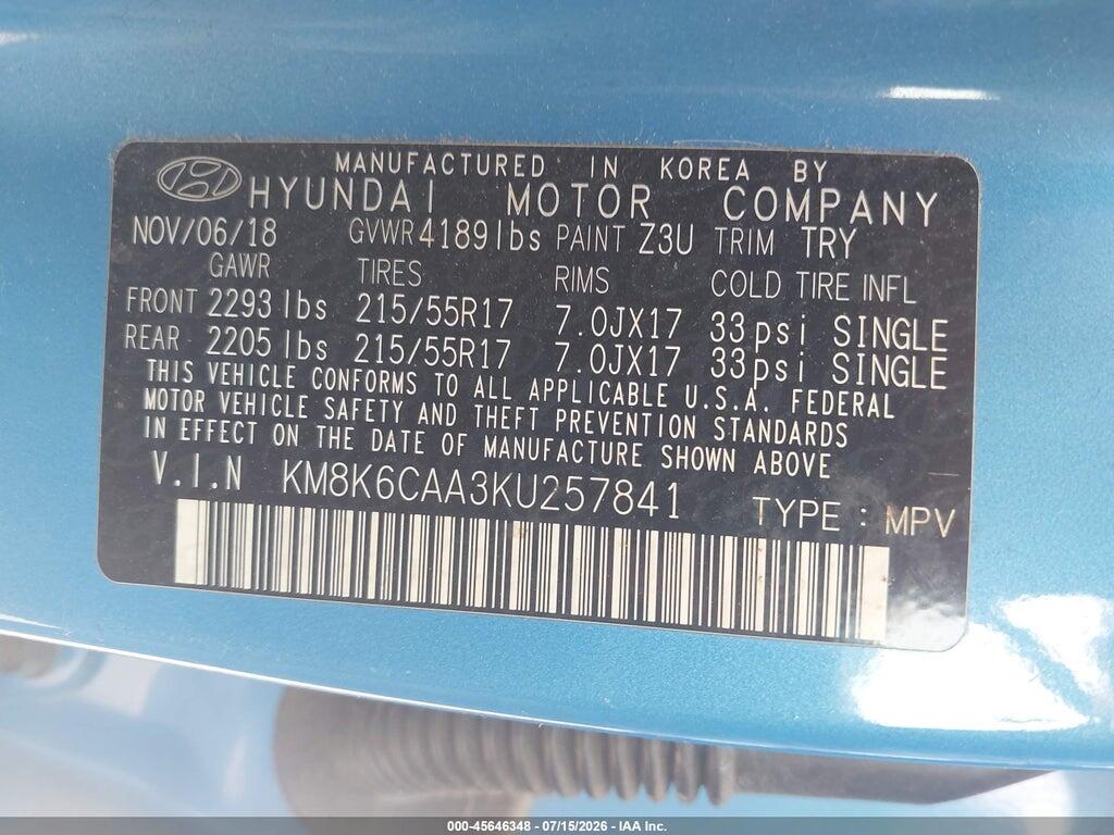 KM8K6CAA3KU257841 2019 HYUNDAI KONA photo no. 9