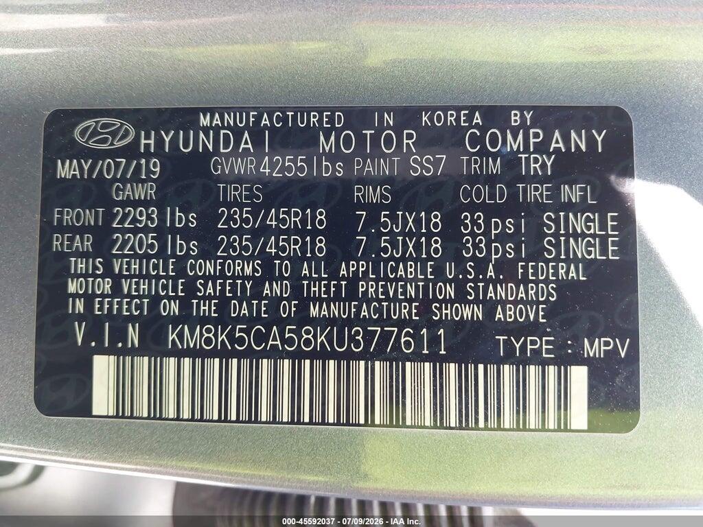 KM8K5CA58KU377611 2019 HYUNDAI KONA photo no. 9