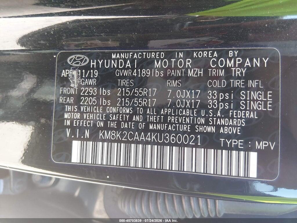 KM8K2CAA4KU360021 2019 HYUNDAI KONA photo no. 9