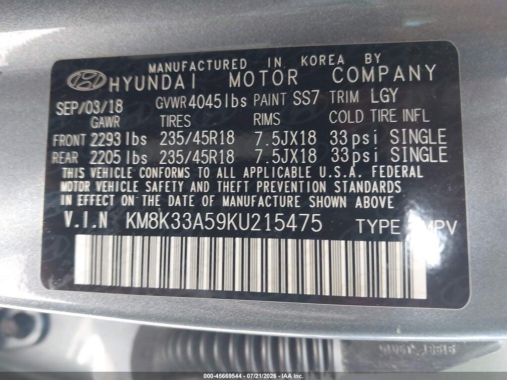KM8K33A59KU215475 2019 HYUNDAI KONA photo no. 9