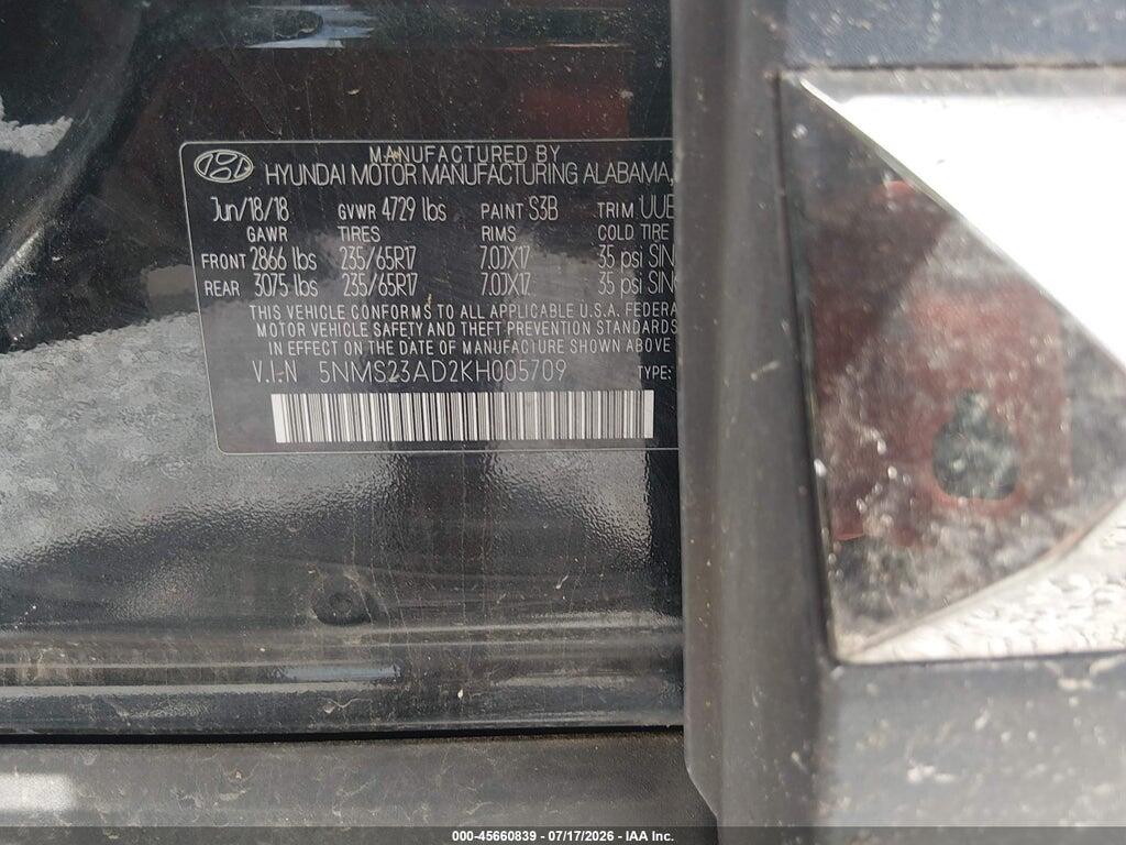 5NMS23AD2KH005709 2019 HYUNDAI SANTA FE photo no. 9