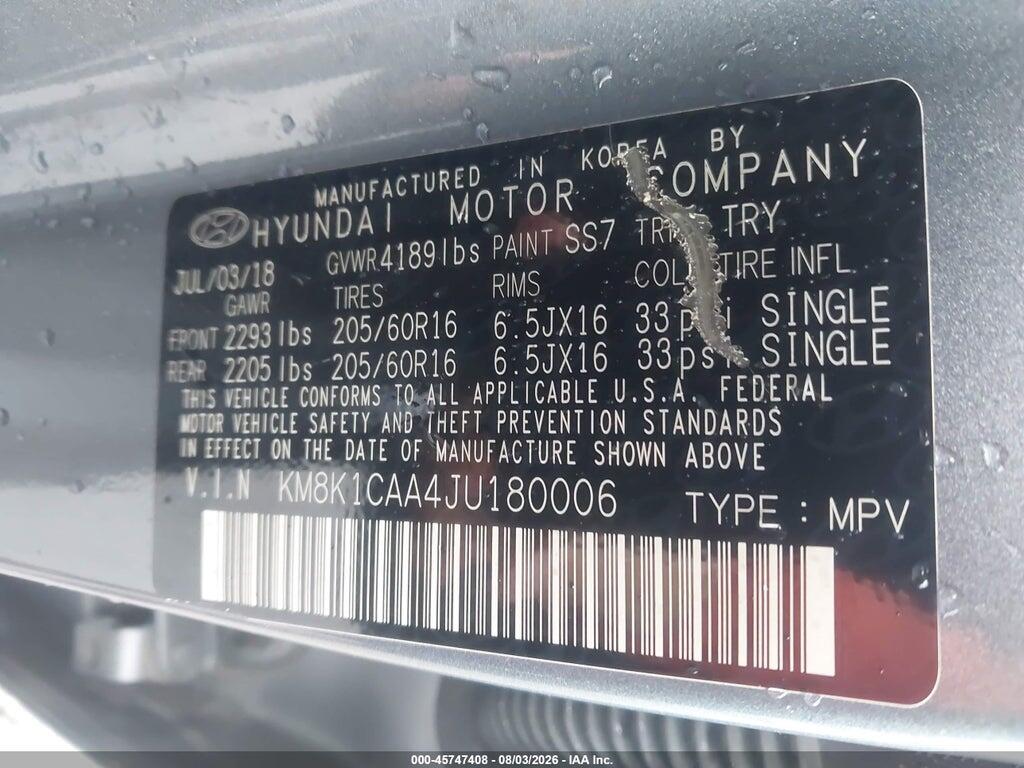 KM8K1CAA4JU180006 2018 HYUNDAI KONA photo no. 9