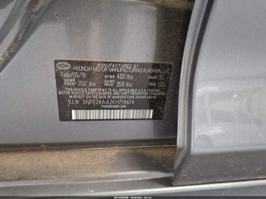 5NPE24AA2KH774674 2019 HYUNDAI SONATA photo no. 9