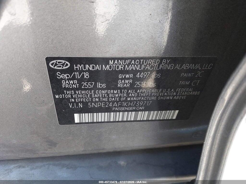 5NPE24AF1KH739717 2019 HYUNDAI SONATA photo no. 9