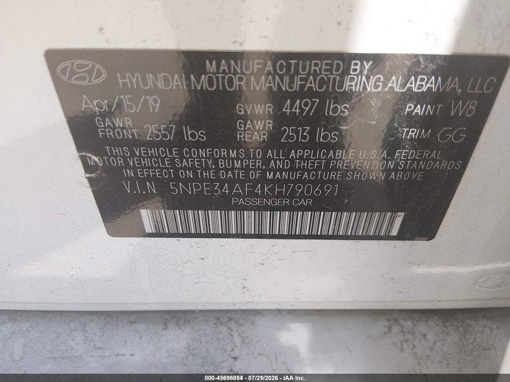 5NPE34AF4KH790691 2019 HYUNDAI SONATA photo no. 9