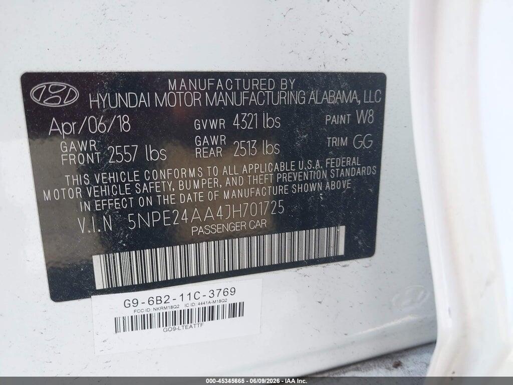 5NPE24AA4JH701725 2018 HYUNDAI SONATA photo no. 9
