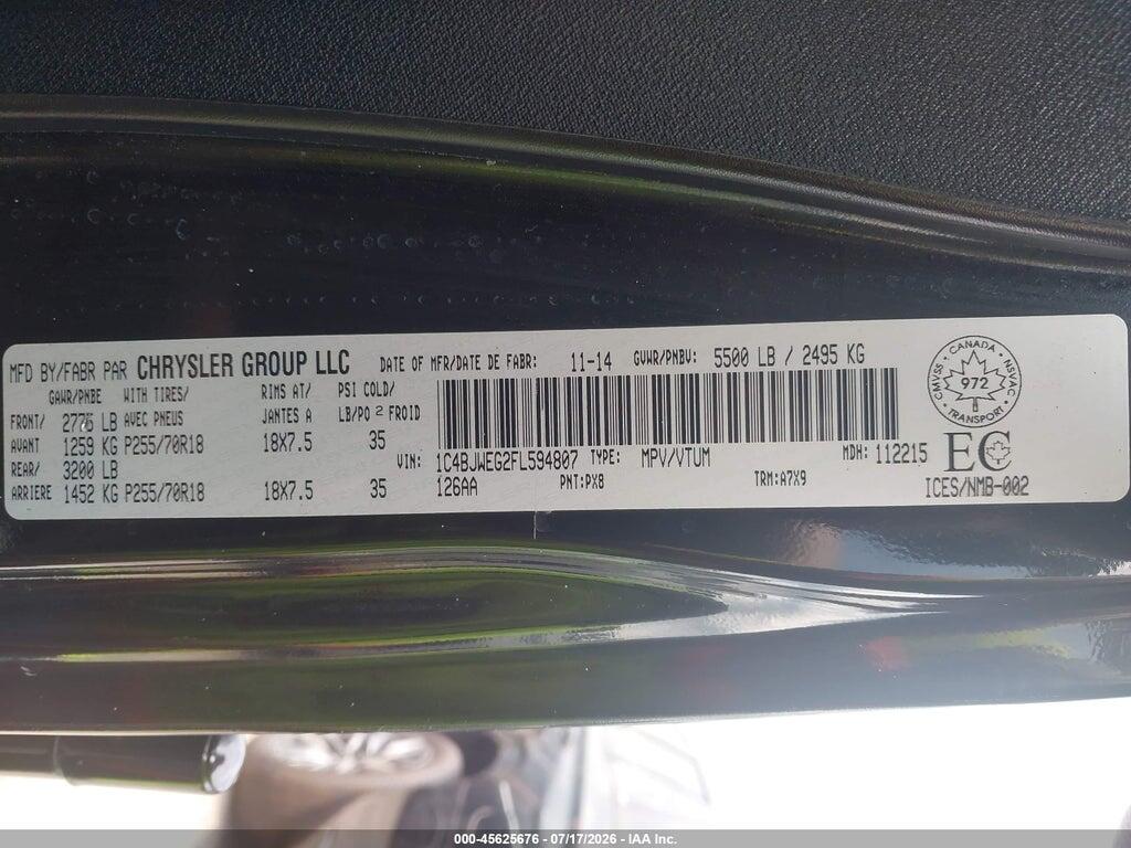 1C4BJWEG2FL594807 2015 JEEP WRANGLER UNLIMITED photo no. 9