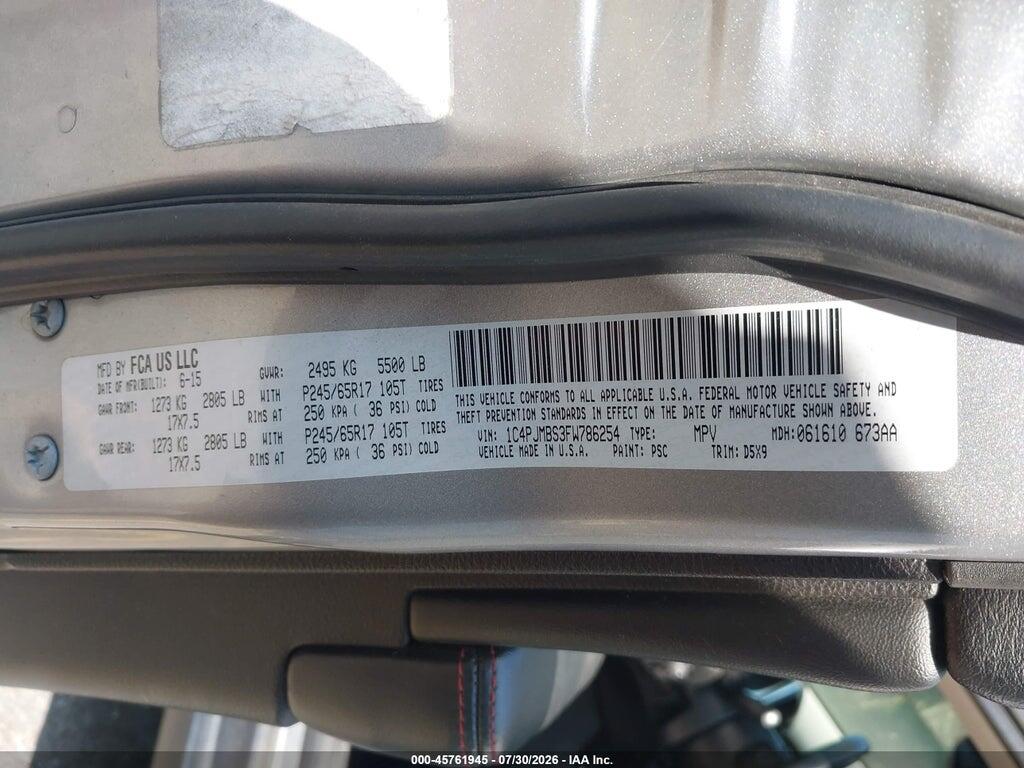 1C4PJMBS3FW786254 2015 JEEP CHEROKEE photo no. 9