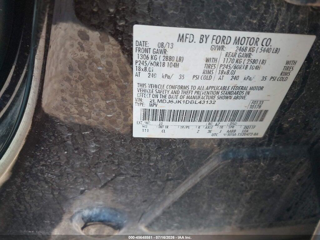 2LMDJ6JK1DBL43132 2013 LINCOLN MKX photo no. 9