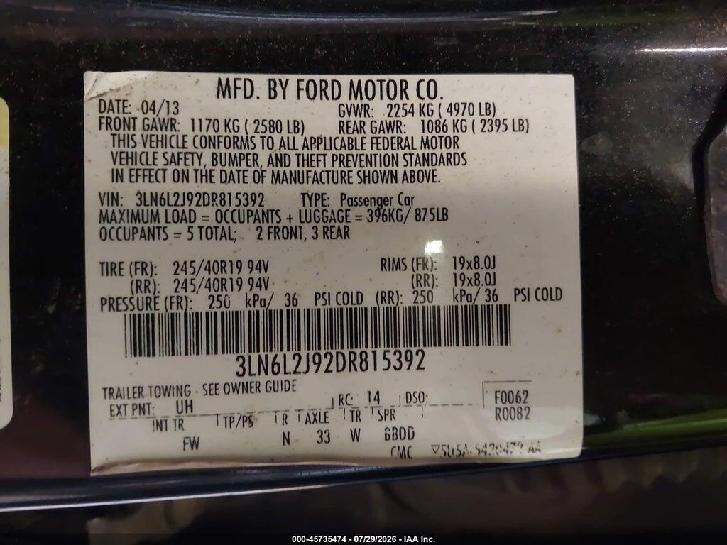 3LN6L2J92DR815392 2013 LINCOLN MKZ photo no. 9