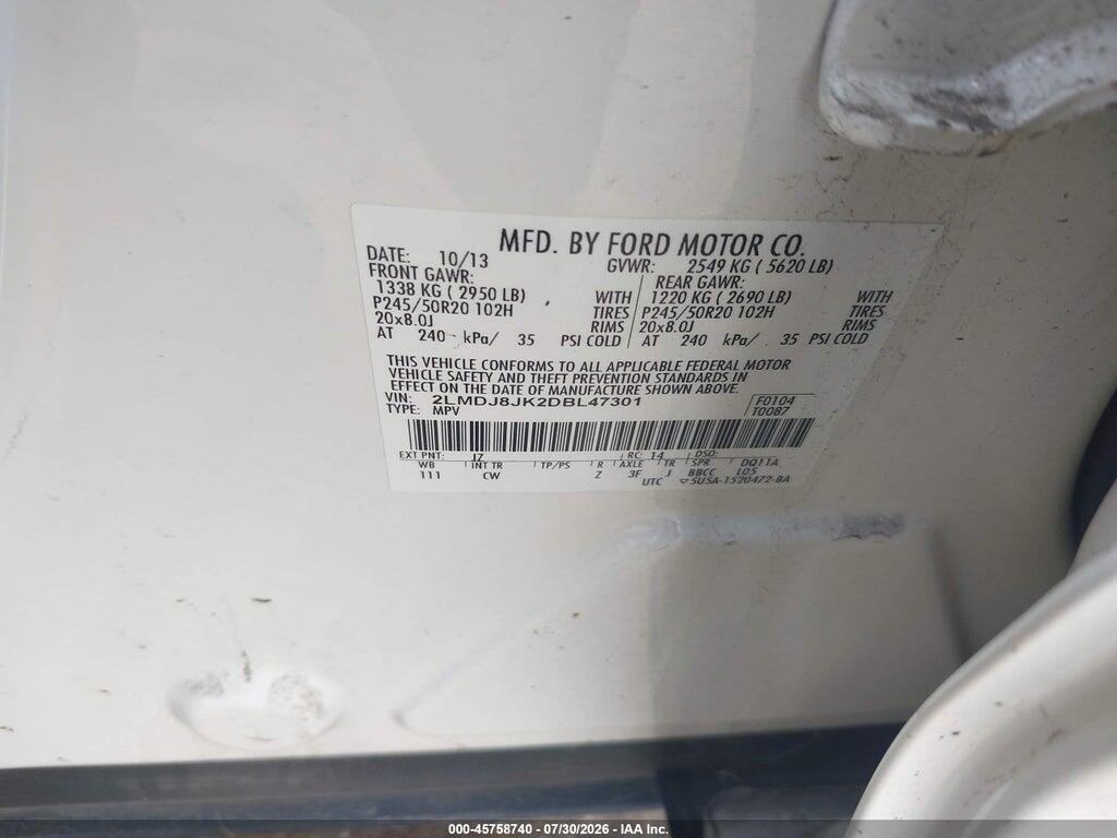 2LMDJ8JK2DBL47301 2013 LINCOLN MKX photo no. 9