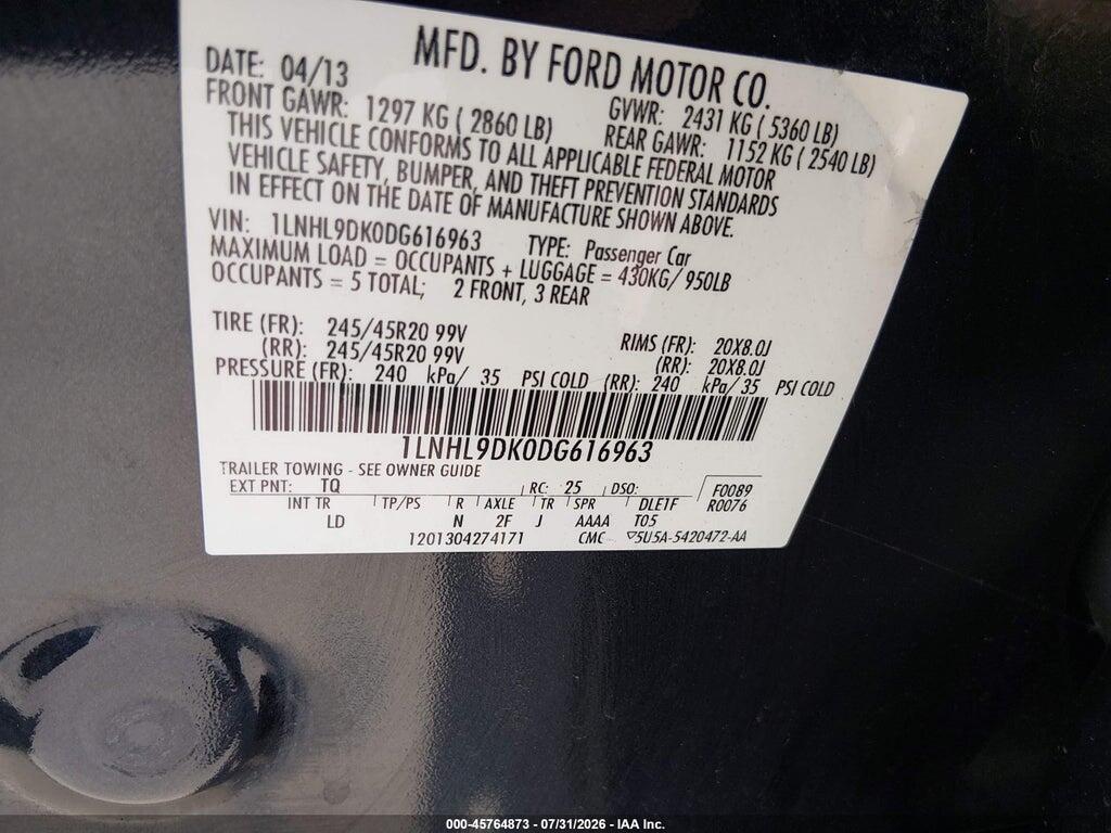 1LNHL9DK0DG616963 2013 LINCOLN MKS photo no. 9