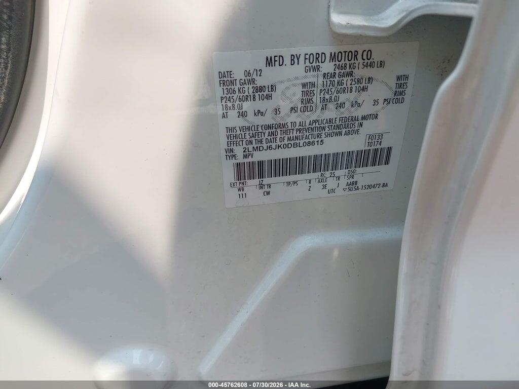 2LMDJ6JK0DBL08615 2013 LINCOLN MKX photo no. 9