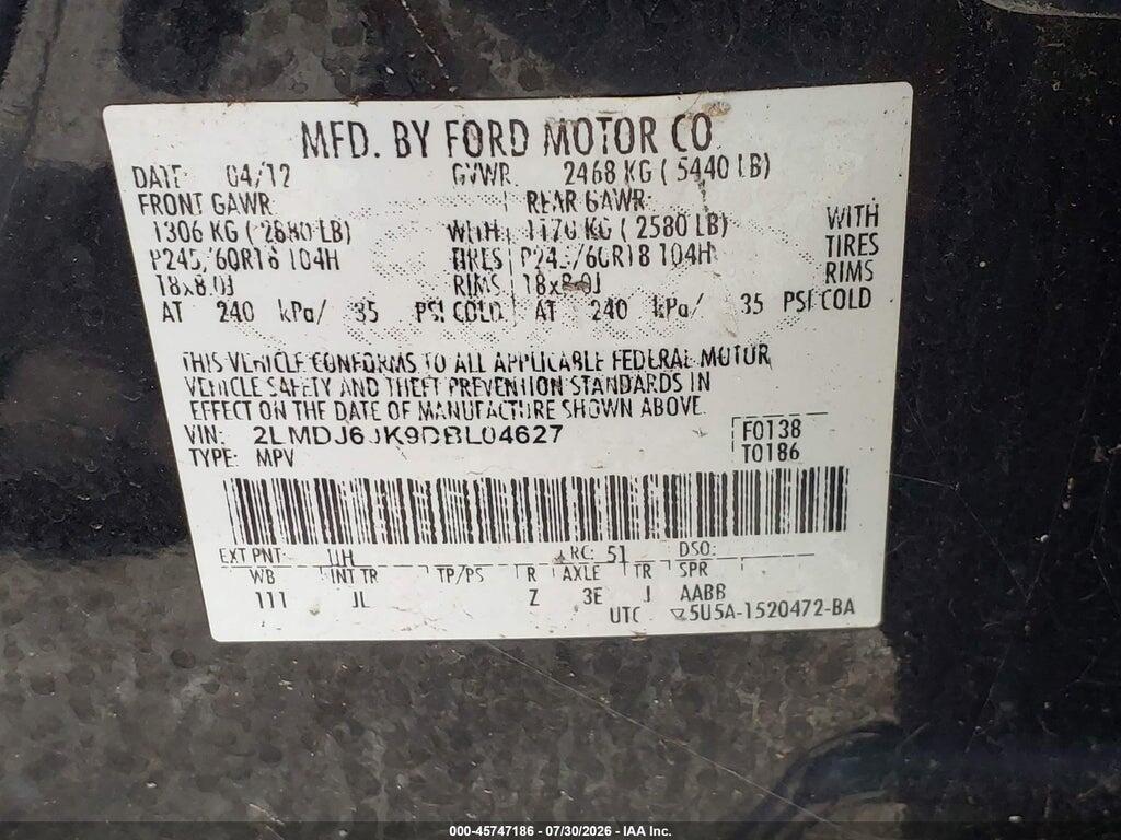 2LMDJ6JK9DBL04627 2013 LINCOLN MKX photo no. 9