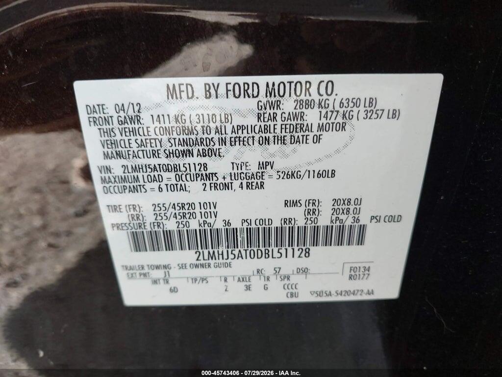 2LMHJ5AT0DBL51128 2013 LINCOLN MKT photo no. 9