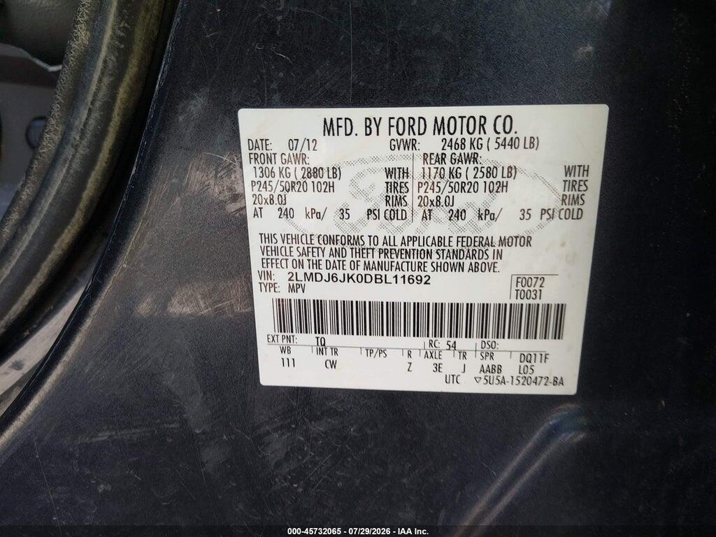 2LMDJ6JK0DBL11692 2013 LINCOLN MKX photo no. 9
