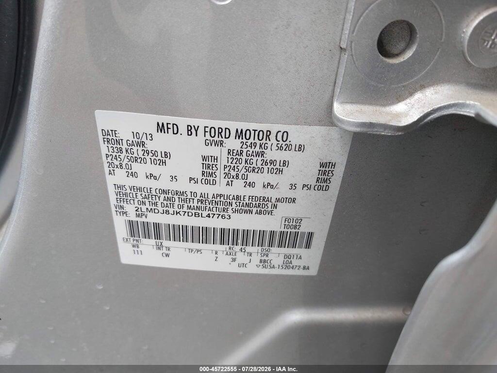 2LMDJ8JK7DBL47763 2013 LINCOLN MKX photo no. 9