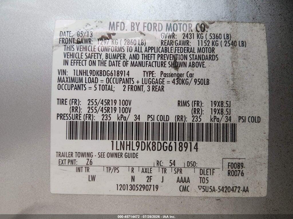 1LNHL9DK8DG618914 2013 LINCOLN MKS photo no. 9